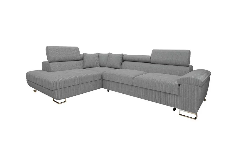 Reginia 3-seters Venstrevendt Hjørnesovesofa 125x195 cm med Oppbevaring, Grå