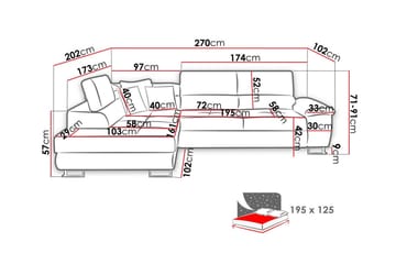 Reginia 3-seters Venstrevendt Hjørnesovesofa 125x195 cm med Oppbevaring - Kremhvit - Møbler - Sofaer - Sovesofaer