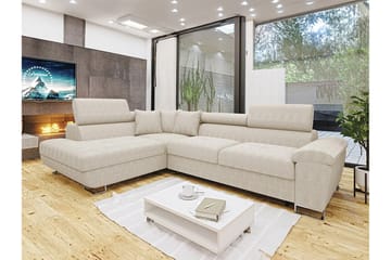 Reginia 3-seters Venstrevendt Hjørnesovesofa 125x195 cm med Oppbevaring - Kremhvit - Møbler - Sofaer - Sovesofaer