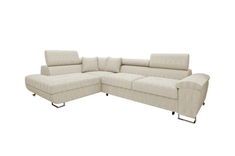 Reginia 3-seters Venstrevendt Hjørnesovesofa 125x195 cm med Oppbevaring, Kremhvit