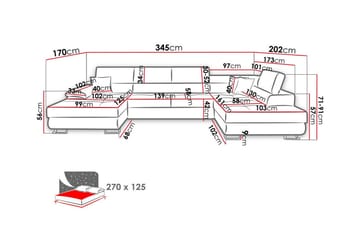 Reginia 4-seter Hjørnesovesofa 125x270 cm med Oppbevaring i Manchesterstoff - Blå - Møbler - Sofaer - Sovesofaer