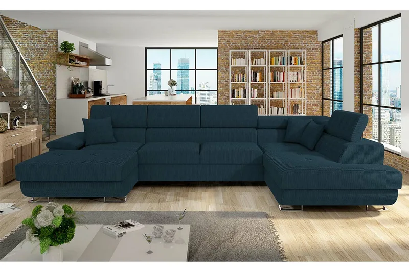 Reginia 4-seter Hjørnesovesofa 125x270 cm med Oppbevaring i Manchesterstoff - Blå - Møbler - Sofaer - Sovesofaer