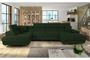 Reginia 4-seter Hjørnesovesofa 125x270 cm med Oppbevaring i Manchesterstoff - Flaskegrønn - Møbler - Sofaer - Sovesofaer