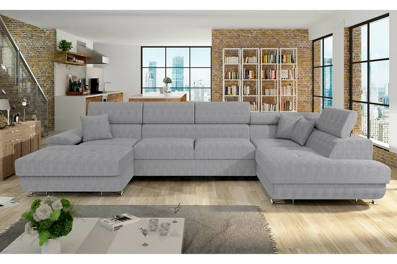 Reginia 4-seter Hjørnesovesofa 125x270 cm med Oppbevaring i Manchesterstoff - Grå - Møbler - Sofaer - Sovesofaer