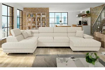 Reginia 4-seter Hjørnesovesofa 125x270 cm med Oppbevaring i Manchesterstoff - Kremhvit - Møbler - Sofaer - Sovesofaer