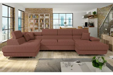 Reginia 4-seter Hjørnesovesofa 125x270 cm med Oppbevaring i Manchesterstoff - Terrakotta - Møbler - Sofaer - Sovesofaer