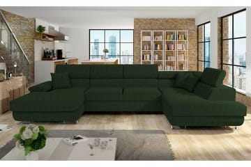 Reginia 4-seter Hjørnesovesofa med Oppbevaring i Manchesterstoff - Grønn - Møbler - Sofaer - Sovesofaer