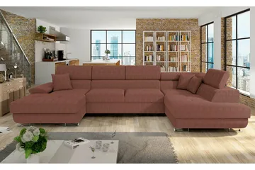 Reginia 4-seter U-formet Hjørnesovesofa med Oppbevaring i Stoff - Terrakotta - Møbler - Sofaer - Sovesofaer