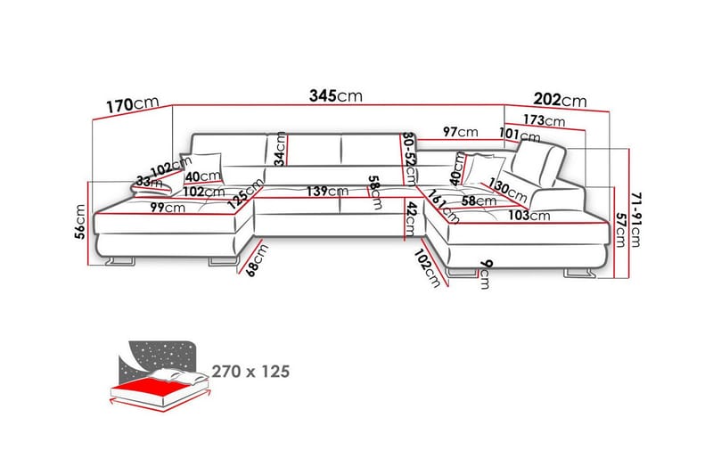 Reginia 4-seter U-formet Sovesofa 125x270 cm med Oppbevaring i Kordfløyel - Gul - Møbler - Sofaer - Sovesofaer