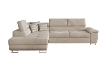 Reginia 4-seter Venstrevendt Sovesofa 125x195 cm med Oppbevaring i Fløyel - Beige - Møbler - Sofaer - Sovesofaer