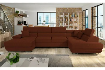 Reginia 4-seters Hjørnesovesofa 125x270 cm med Liftup Oppbevaring i Mansjesterstoff - Brun - Møbler - Sofaer - Sovesofaer