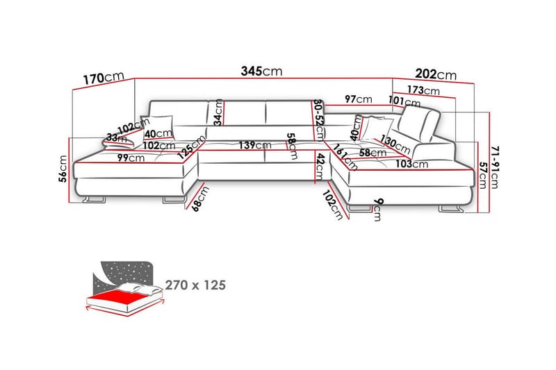 Reginia 4-seters Hjørnesovesofa 125x270 cm med Liftup Oppbevaring i Mansjesterstoff - Brun - Møbler - Sofaer - Sovesofaer