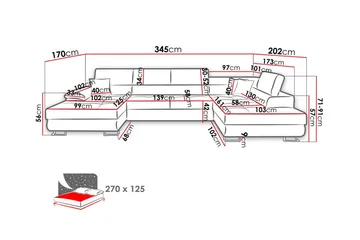 Reginia 4-seters Hjørnesovesofa 125x270 cm med Oppbevaring i Kordfløyel - Brun - Møbler - Sofaer - Sovesofaer