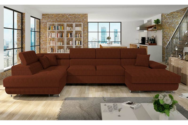 Reginia 4-seters Hjørnesovesofa 125x270 cm med Oppbevaring i Kordfløyel - Brun - Møbler - Sofaer - Sovesofaer