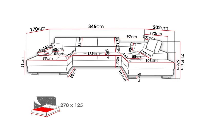 Reginia 4-seters Hjørnesovesofa 125x270 cm med Oppbevaring i Kordfløyel - Gul - Møbler - Sofaer - Sovesofaer