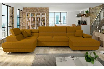 Reginia 4-seters Hjørnesovesofa 125x270 cm med Oppbevaring i Kordfløyel - Gul - Møbler - Sofaer - Sovesofaer