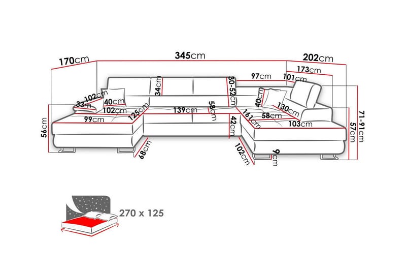 Reginia 4-seters Hjørnesovesofa 125x270 cm med Oppbevaring i Kordfløyel - Marineblå - Møbler - Sofaer - Sovesofaer