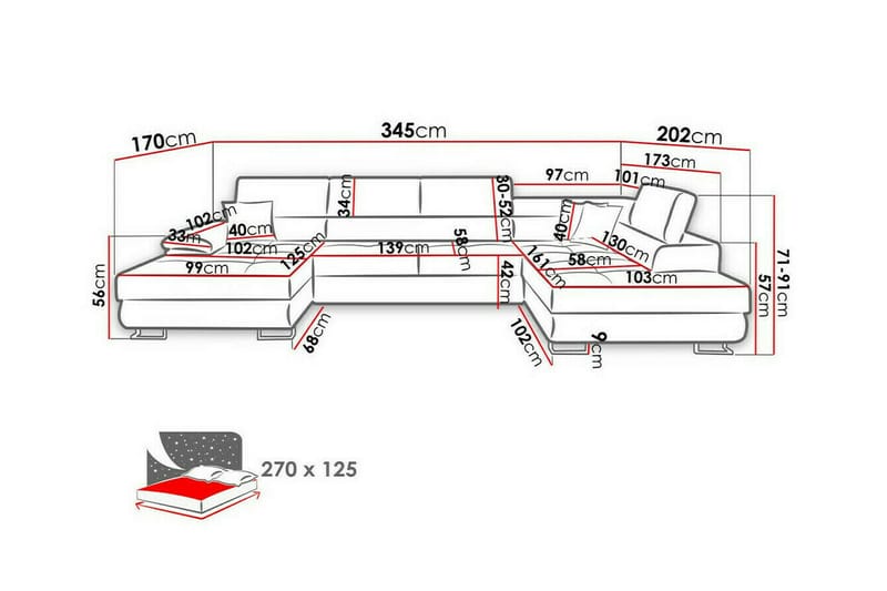 Reginia 4-seters Hjørnesovesofa 375 cm - Mørkeblå - Møbler - Sofaer - Sovesofaer
