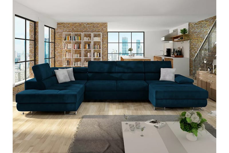 Reginia 4-seters Hjørnesovesofa 375 cm - Mørkeblå - Møbler - Sofaer - Sovesofaer