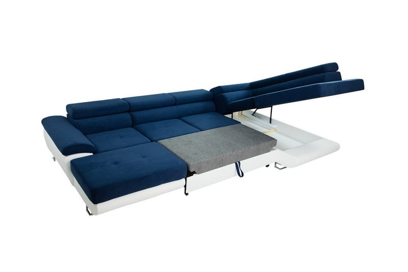 Reginia 4-seters Hjørnesovesofa - Blå/Hvit - Møbler - Sofaer - Sovesofaer