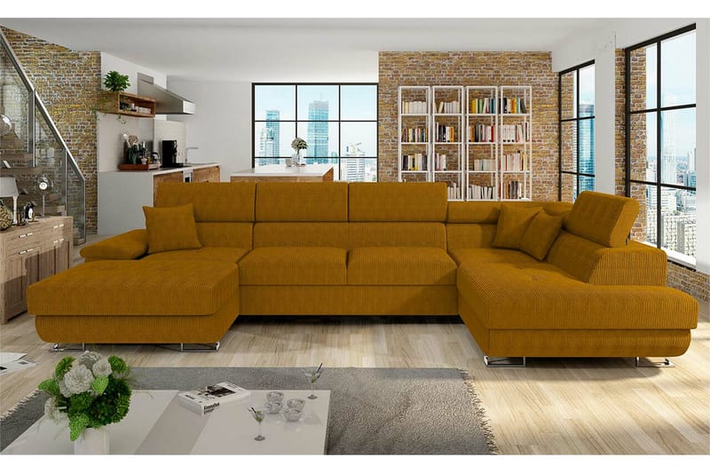 Reginia 4-seters Hjørnesovesofa - Mørkegul - Møbler - Sofaer - Sovesofaer