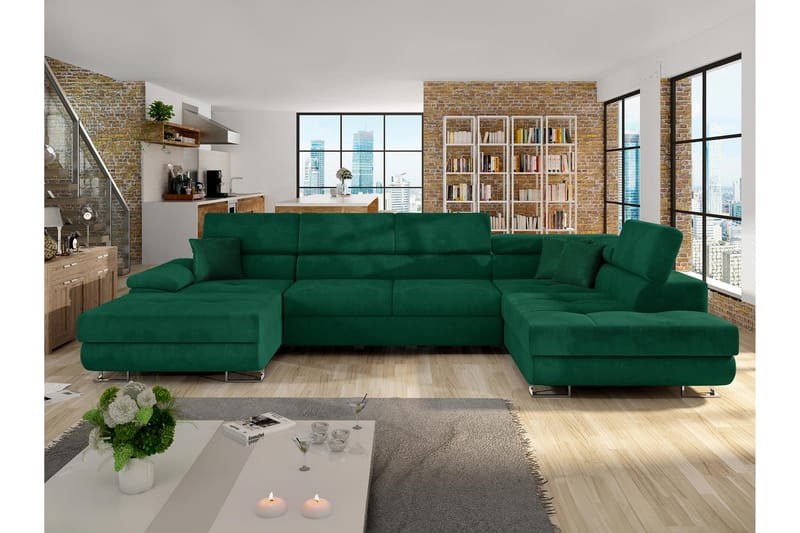 Reginia Sovesofa Med Divan Og Sjeselong 4-Seter - Grønn - Møbler - Sofaer - Sovesofaer