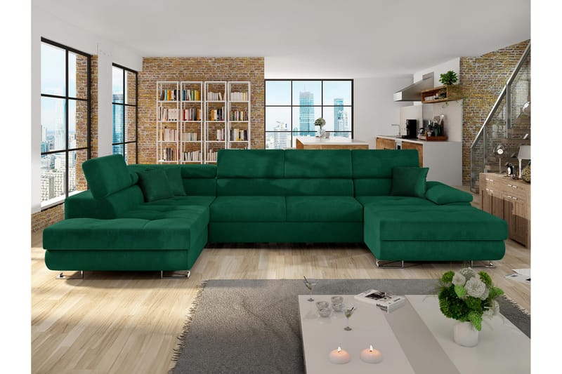 Reginia Sovesofa Med Divan Og Sjeselong 4-Seter - Grønn - Møbler - Sofaer - Sovesofaer