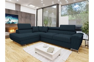 Reginia Venstrevendt Hjørnesovesofa 125x195 cm med Oppbevaring i Manchesterstoff - Blå - Møbler - Sofaer - Sovesofaer