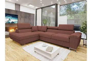 Reginia Venstrevendt Hjørnesovesofa 125x195 cm med Oppbevaring i Manchesterstoff - Brun - Møbler - Sofaer - Sovesofaer