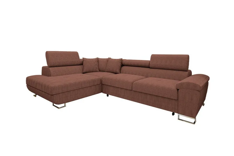 Reginia Venstrevendt Hjørnesovesofa 125x195 cm med Oppbevaring i Manchesterstoff, Brun
