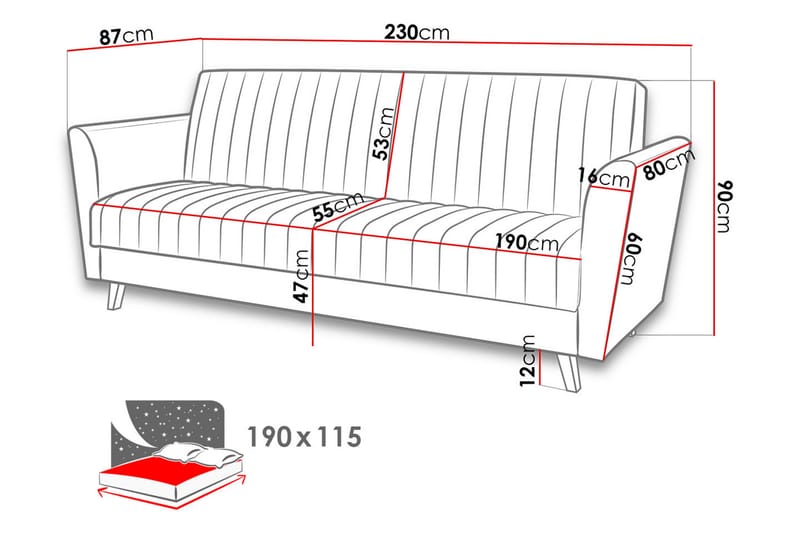 Rigberg Sofa - Grå - Sovesofaer - 4 seters sovesofa - Fløyel sofaer