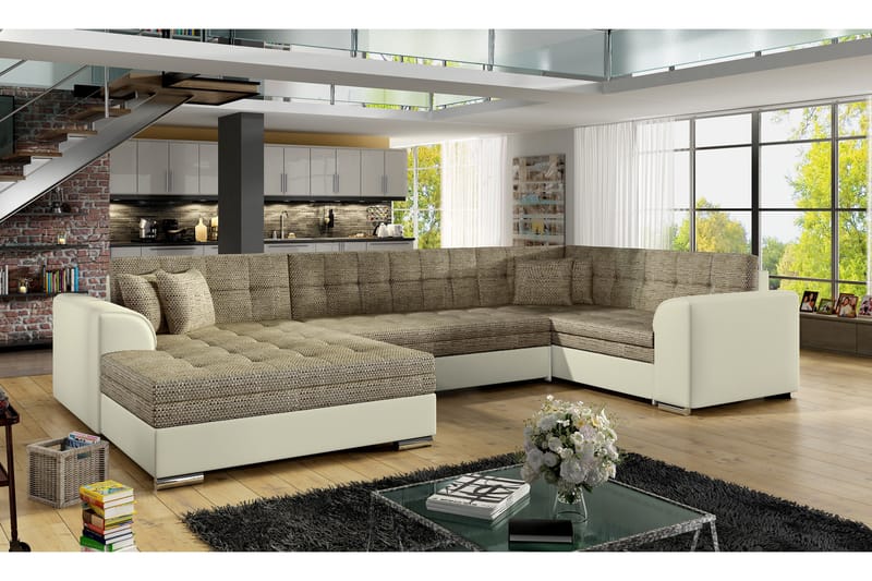 Rineta Sovesofa med Dobbeldivan - Beige - Sovesofaer - U sovesofa - Sovesofa divan