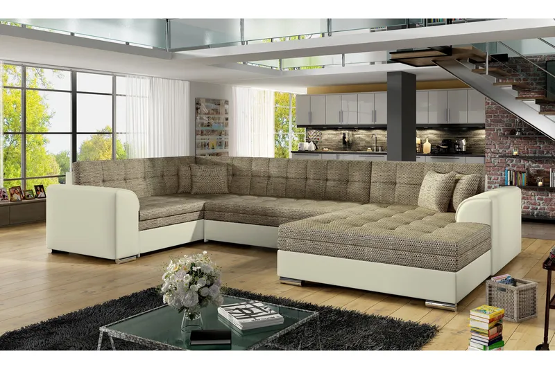 Rineta Sovesofa med Dobbeldivan - Beige - Møbler - Sofaer - Sovesofaer