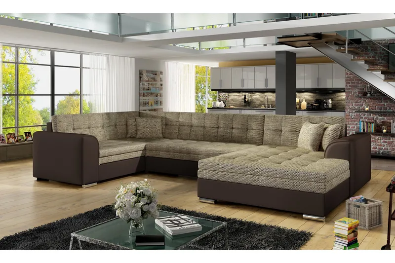 Rineta Sovesofa med Dobbeldivan - Beige/Brun - Møbler - Sofaer - Sovesofaer