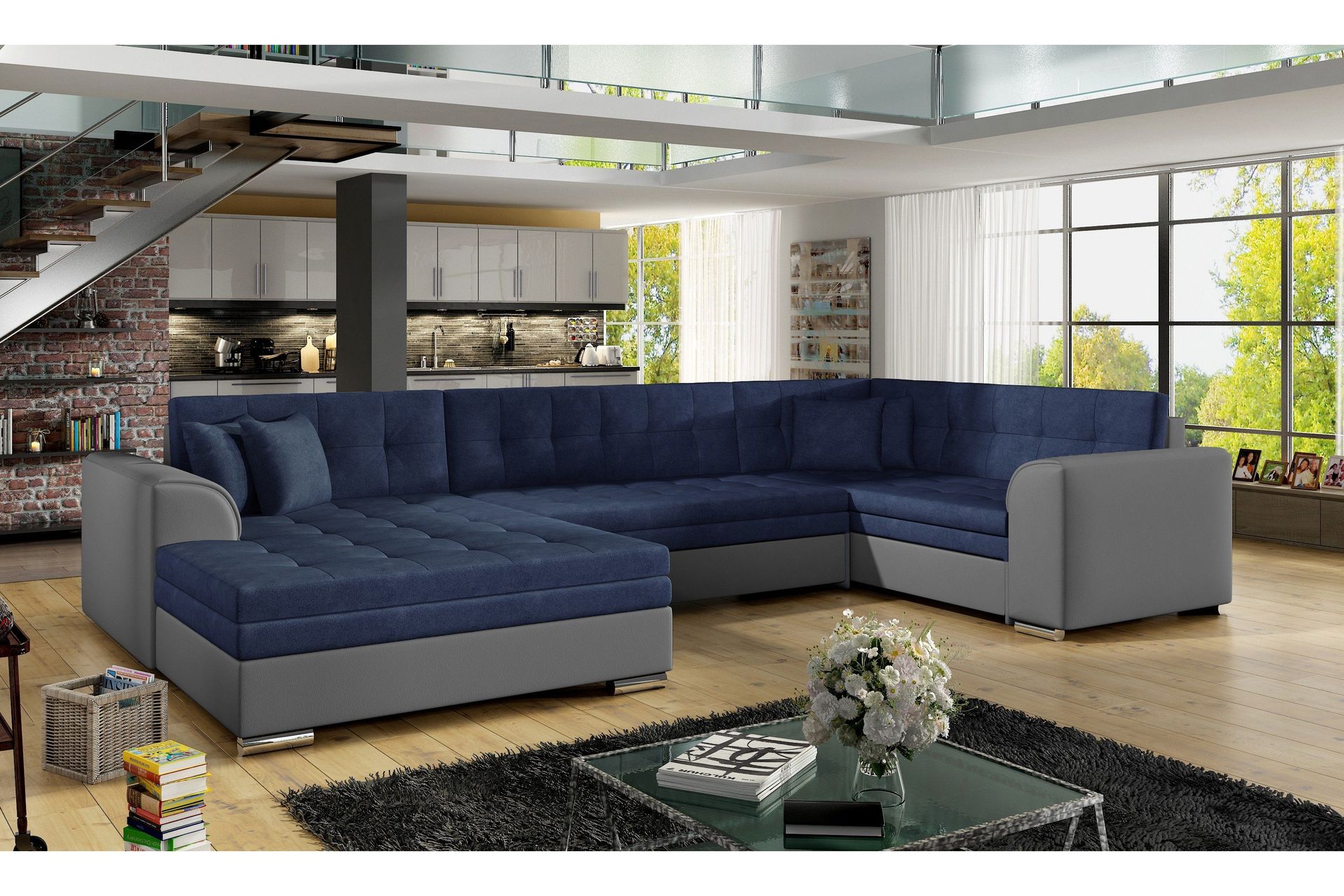 Rineta Sovesofa med Dobbeldivan - Blå/Grå