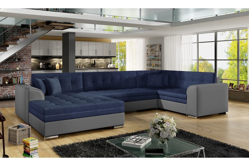 Rineta Sovesofa med Dobbeldivan - Blå/Grå - Møbler - Sofaer - Sovesofaer