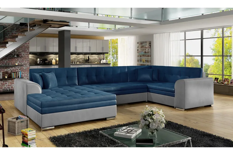 Rineta Sovesofa med Dobbeldivan - Blå/Grå - Møbler - Sofaer - Sovesofaer