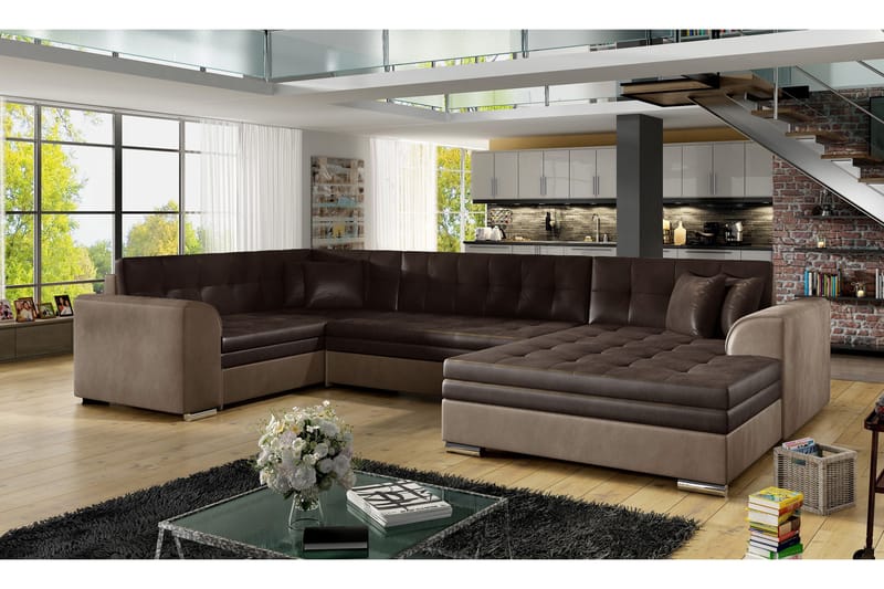 Rineta Sovesofa med Dobbeldivan - Brun - Møbler - Sofaer - Sovesofaer
