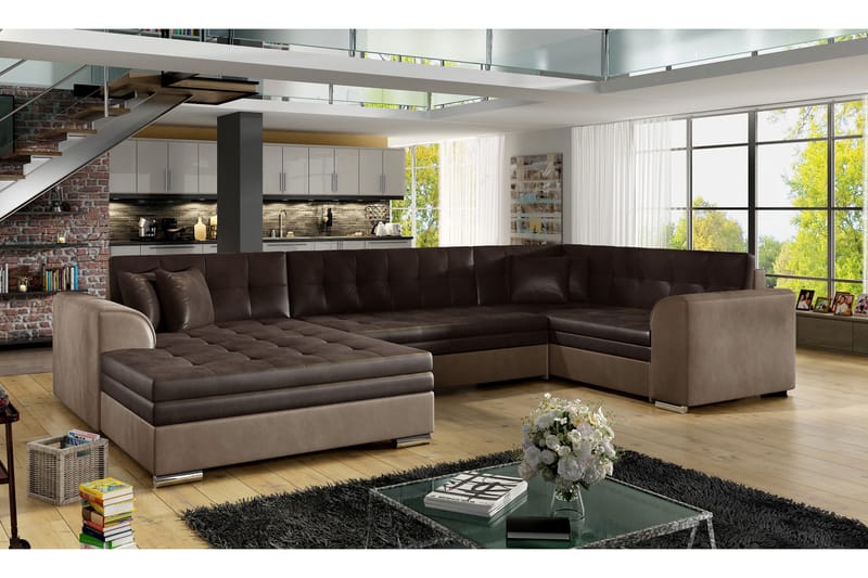 Rineta Sovesofa med Dobbeldivan - Brun - Møbler - Sofaer - Sovesofaer