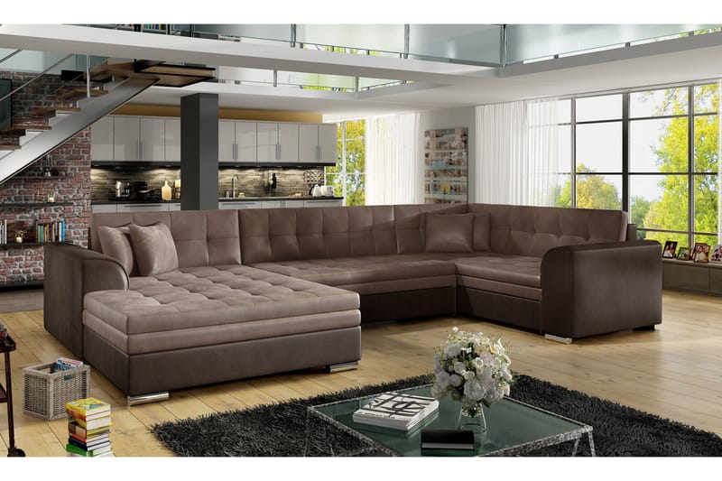 Rineta Sovesofa med Dobbeldivan - Brun - Møbler - Sofaer - Sovesofaer