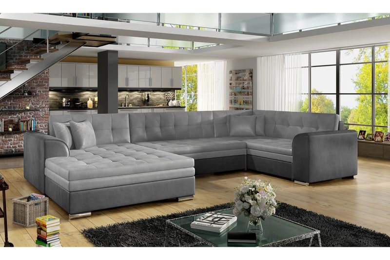 Rineta Sovesofa med Dobbeldivan - Grå - Møbler - Sofaer - Sovesofaer