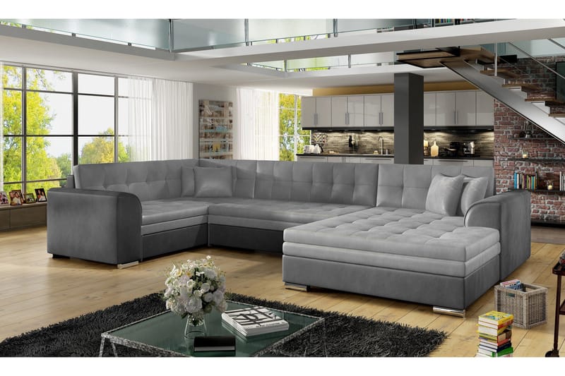 Rineta Sovesofa med Dobbeldivan - Grå - Møbler - Sofaer - Sovesofaer