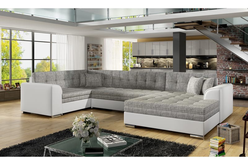 Rineta Sovesofa med Dobbeldivan - Grå/Hvit - Møbler - Sofaer - Sovesofaer