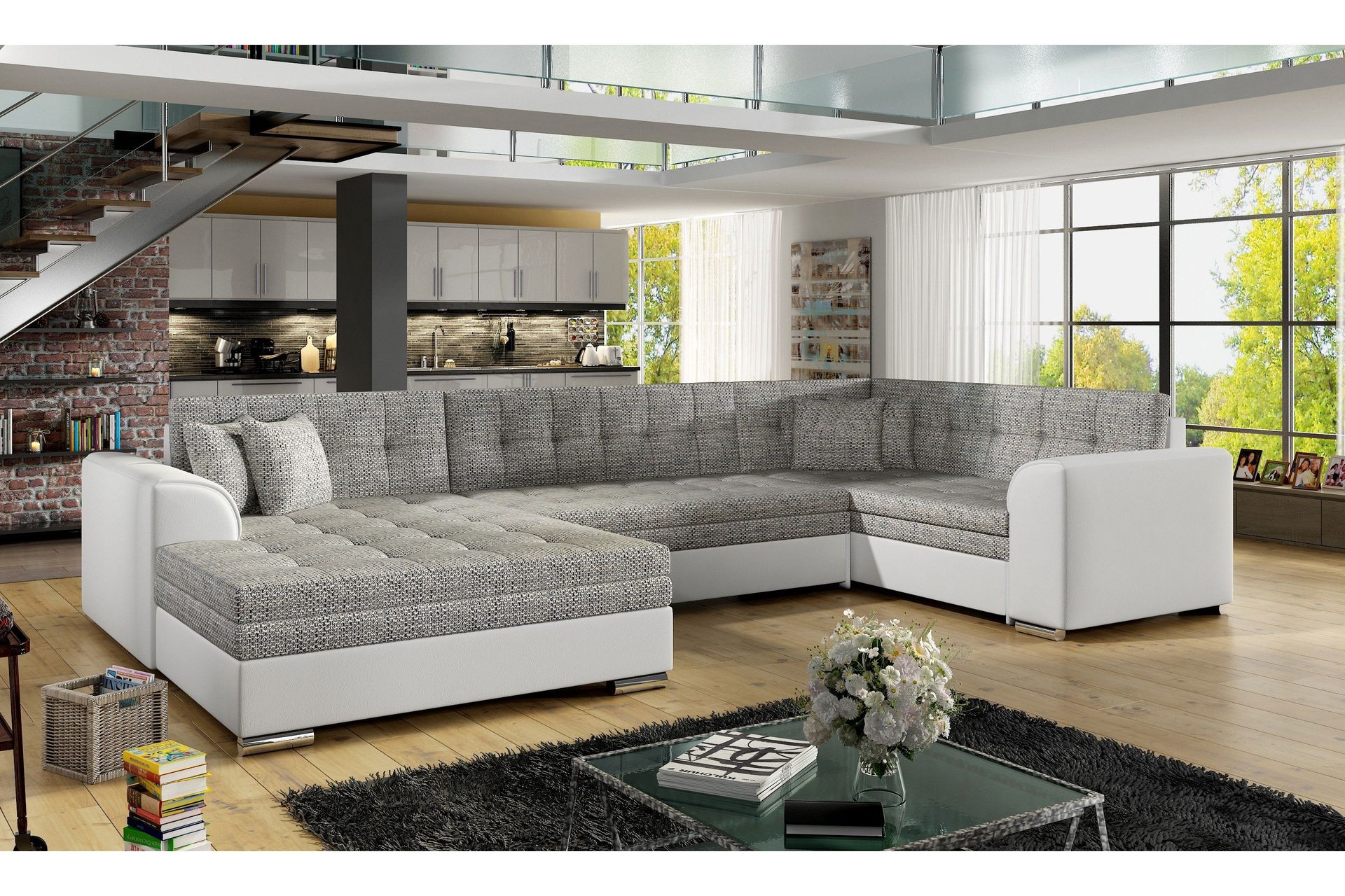 Rineta Sovesofa med Dobbeldivan - Grå/Hvit