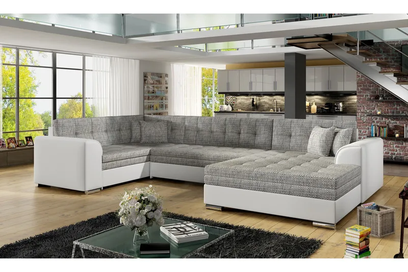 Rineta Sovesofa med Dobbeldivan, Grå/Hvit