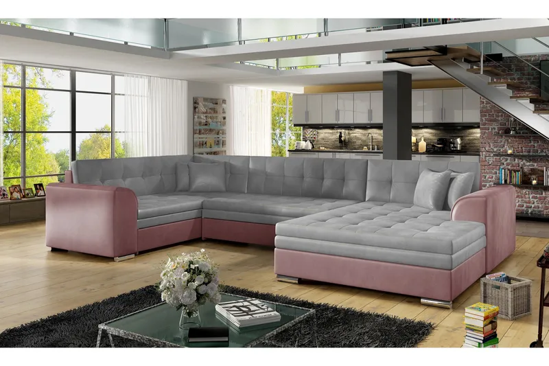Rineta Sovesofa med Dobbeldivan, Grå/Rosa