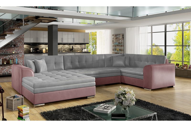 Rineta Sovesofa med Dobbeldivan - Grå/Rosa - Møbler - Sofaer - Sovesofaer