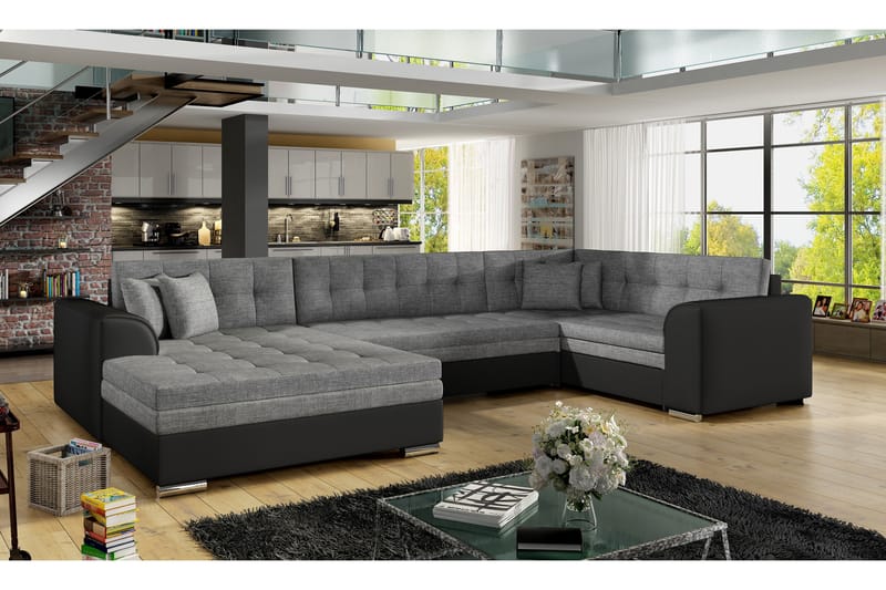 Rineta Sovesofa med Dobbeldivan - Grå/Svart - Møbler - Sofaer - Sovesofaer