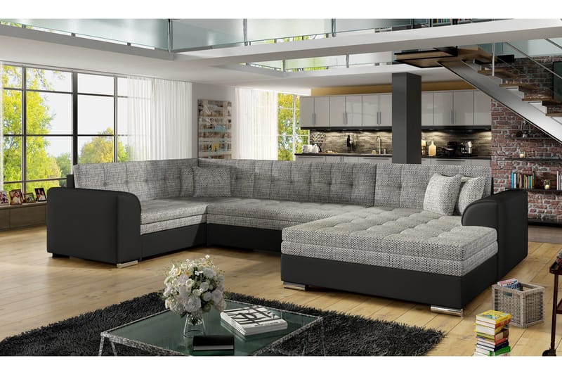 Rineta Sovesofa med Dobbeldivan - Grå/Svart - Møbler - Sofaer - Sovesofaer