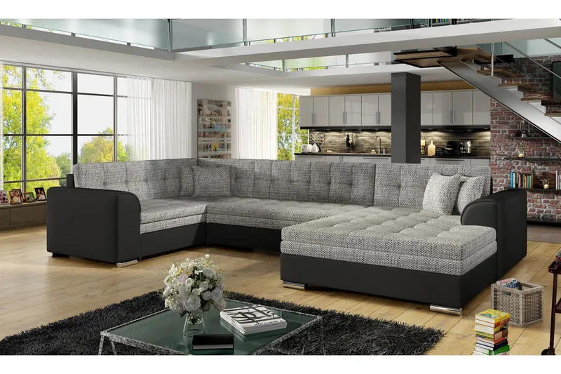 Rineta Sovesofa med Dobbeldivan - Grå/Svart - Møbler - Sofaer - Sovesofaer